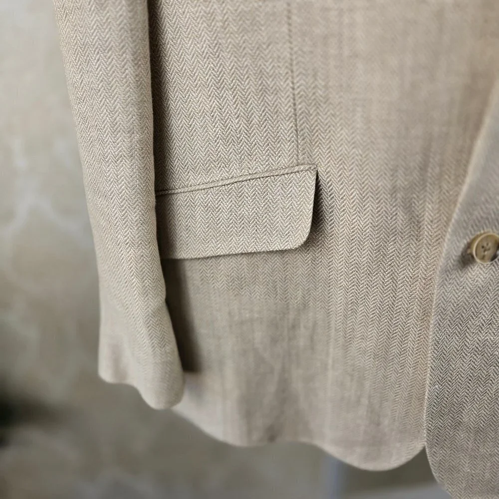 Joseph Abboud Sz 40 Regular 100% Linen Cream Colored Blazer 2 Button Herringbone